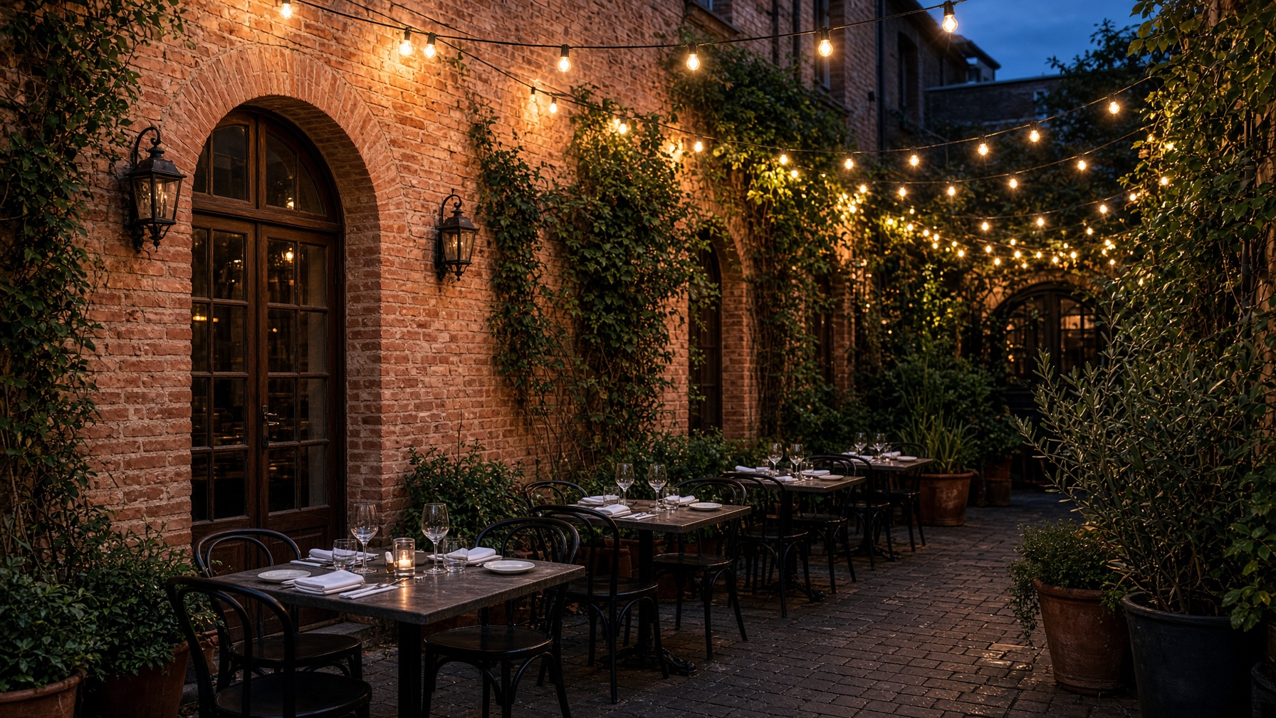 Terrasse d'un restaurant le soir, à Toulouse